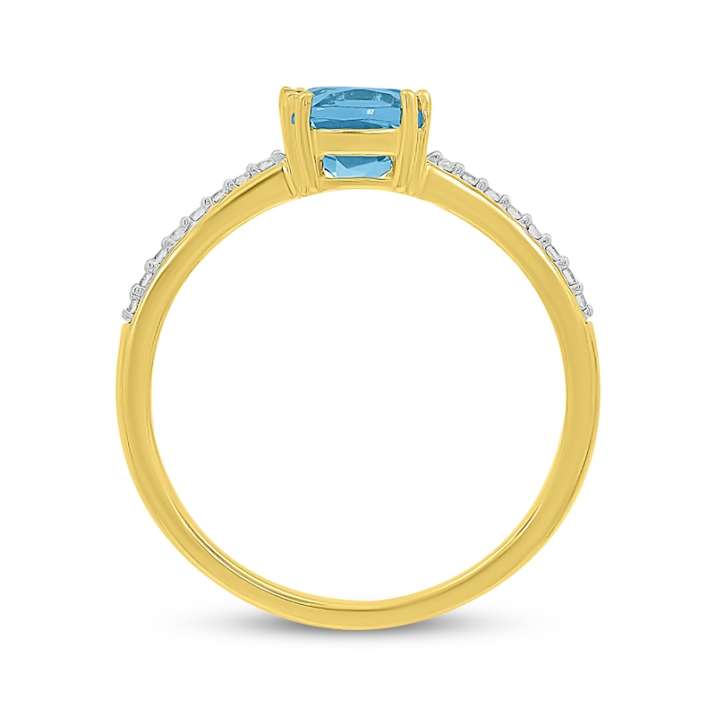 Cushion-Cut Natural Swiss Blue Topaz & Diamond Ring 1/15 ct tw 10K Yellow Gold