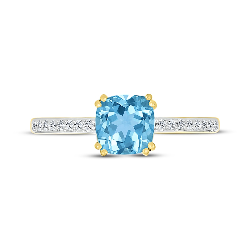 Cushion-Cut Natural Swiss Blue Topaz & Diamond Ring 1/15 ct tw 10K Yellow Gold