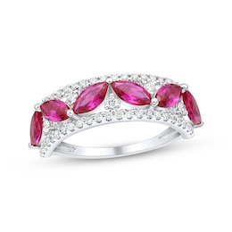 Marquise-Cut Lab-Created Ruby & White Lab-Created Sapphire Ring Sterling Silver