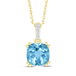 Cushion-Cut Natural Swiss Blue Topaz & Diamond Accent Necklace 10K Yellow Gold 18&quot;