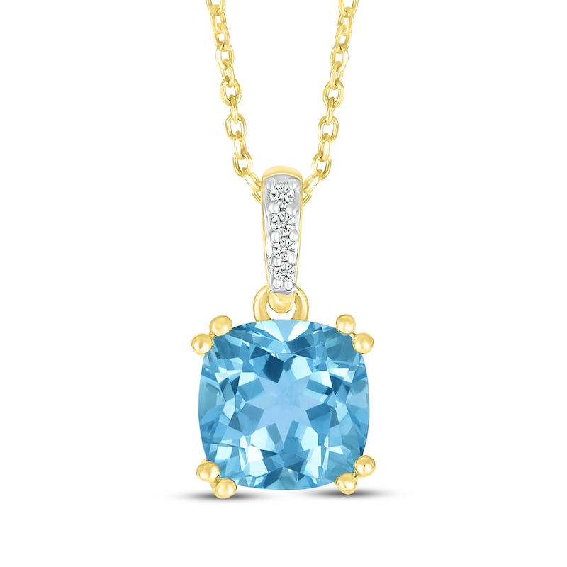 Main Image 1 of Cushion-Cut Natural Swiss Blue Topaz & Diamond Accent Necklace 10K Yellow Gold 18&quot;