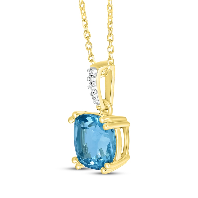 Main Image 2 of Cushion-Cut Natural Swiss Blue Topaz & Diamond Accent Necklace 10K Yellow Gold 18&quot;