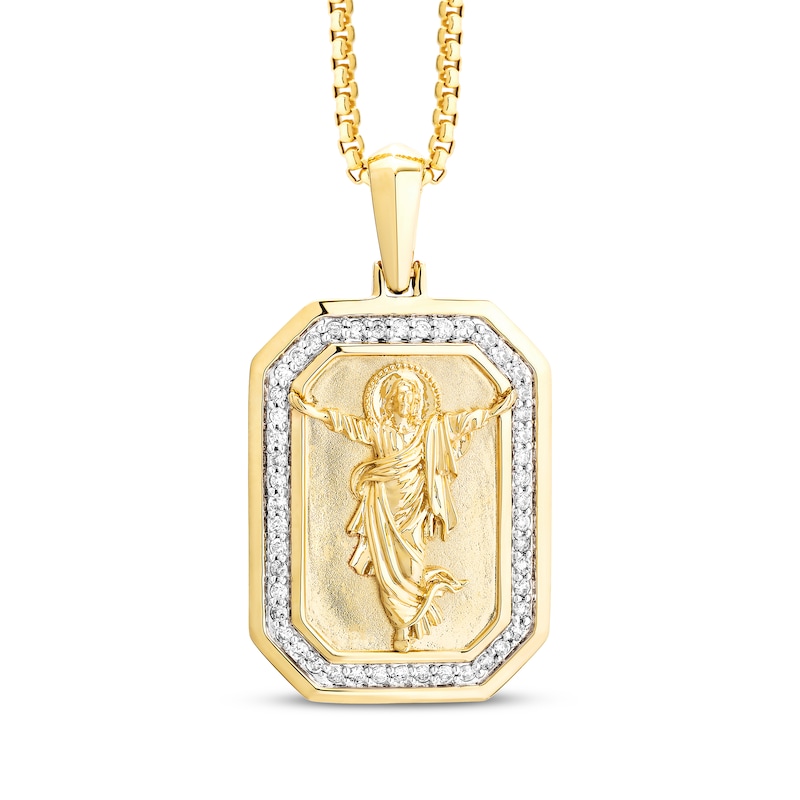 Men's White & Black Diamond Jesus Octagon Necklace 1/3 ct tw 10K Yellow Gold 22"
