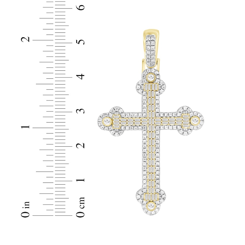 Main Image 3 of Men's Baguette & Round-Cut Diamond Cross Charm 1-1/2 ct tw 10K Yellow Gold