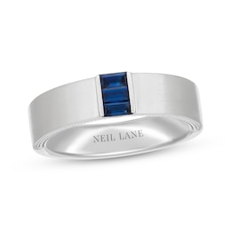 Neil Lane Men's Baguette-Cut Natural Blue Sapphire Wedding Band 14K White Gold