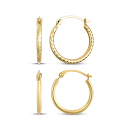 Hollow Hoop Earrings Set 15mm 14K Yellow Gold