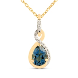 Pear-Shaped London Blue Topaz & Diamond Infinity Necklace 1/20 ct tw 10K Yellow Gold