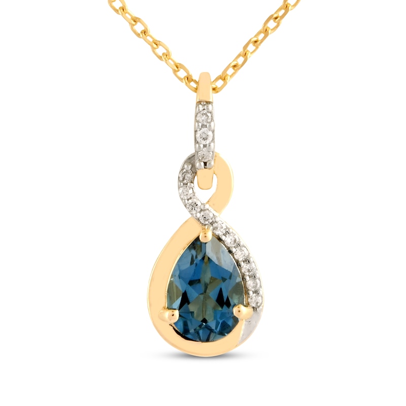 Main Image 1 of Pear-Shaped London Blue Topaz & Diamond Infinity Necklace 1/20 ct tw 10K Yellow Gold