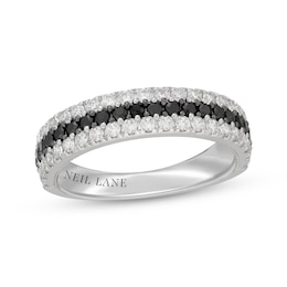 Neil Lane White & Black Diamond Three-Row Anniversary Ring 1 ct tw 14K White Gold