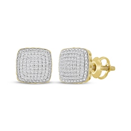 Men's Multi-Diamond Cushion-Shaped Stud Earrings 1/4 ct tw 10K Yellow Gold