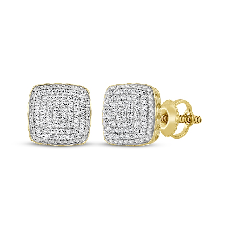 Main Image 1 of Men's Multi-Diamond Cushion-Shaped Stud Earrings 1/4 ct tw 10K Yellow Gold