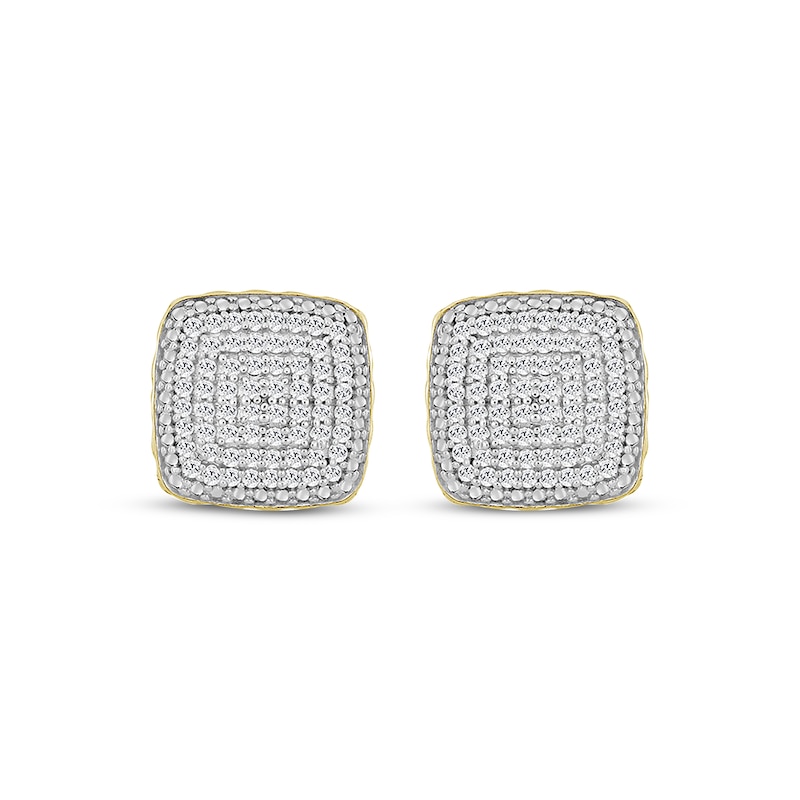 Main Image 2 of Men's Multi-Diamond Cushion-Shaped Stud Earrings 1/4 ct tw 10K Yellow Gold