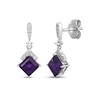 Thumbnail Image 1 of Square-Cut Amethyst & White Lab-Created Sapphire Drop Earrings Sterling Silver