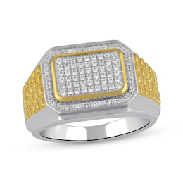 Men's Diamond Octagon Ring 1/2 ct tw Sterling Silver & 10K Yellow Gold Plate