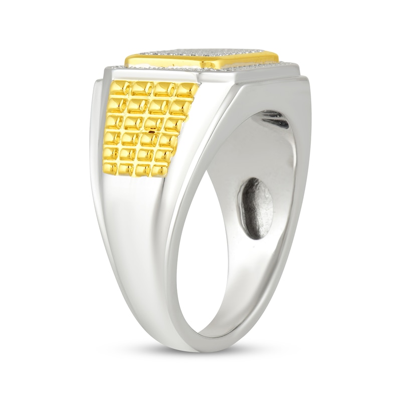 Main Image 2 of Men's Diamond Octagon Ring 1/2 ct tw Sterling Silver & 10K Yellow Gold Plate