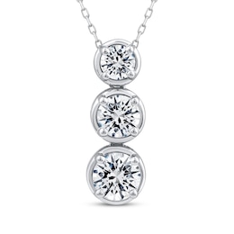 Memories Moments Magic Round-Cut Lab-Grown Diamond Three-Stone Vertical Necklace 2 ct tw 14K White Gold 18&quot;