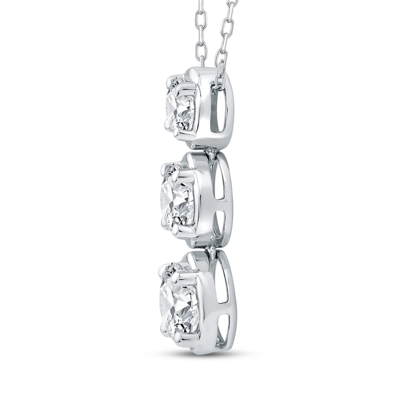 Main Image 2 of Memories Moments Magic Round-Cut Lab-Grown Diamond Three-Stone Vertical Necklace 2 ct tw 14K White Gold 18&quot;