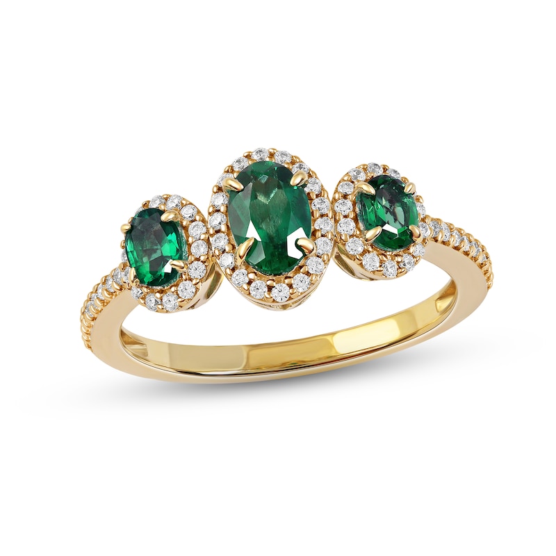 Main Image 1 of Emerald Ring 1/5 ct tw Diamonds 10K Yellow Gold