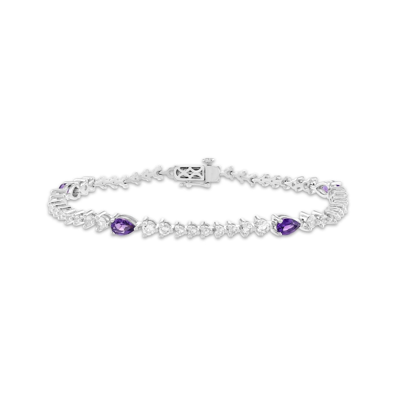 Main Image 1 of Pear-Shaped Amethyst & White Topaz Bracelet Sterling Silver 7.25&quot;