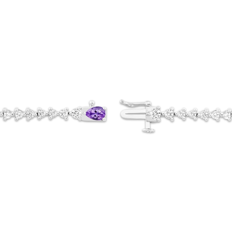 Main Image 2 of Pear-Shaped Amethyst & White Topaz Bracelet Sterling Silver 7.25&quot;