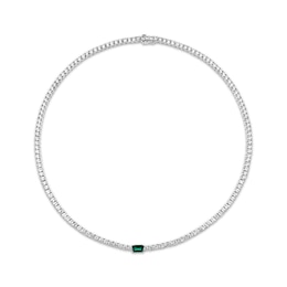 Emerald-Cut Lab-Created Emerald & White Lab-Created Sapphire Tennis Necklace Sterling Silver 17.50&quot;