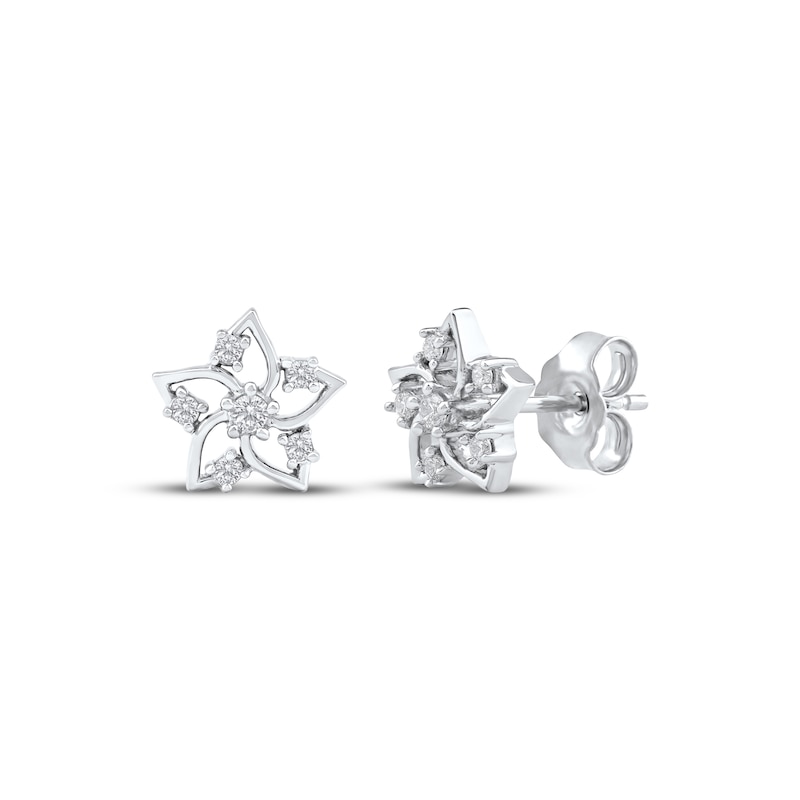 Main Image 1 of Diamond Flower Stud Earrings 1/10 ct tw 10K White Gold