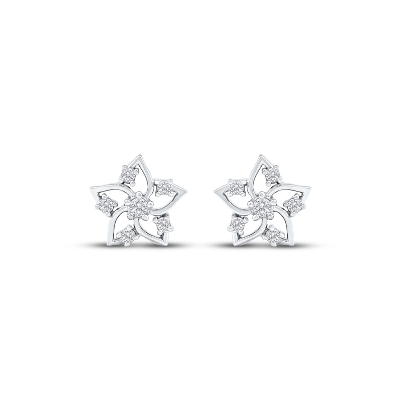 Main Image 2 of Diamond Flower Stud Earrings 1/10 ct tw 10K White Gold