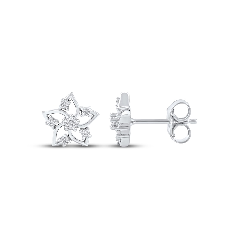 Main Image 3 of Diamond Flower Stud Earrings 1/10 ct tw 10K White Gold