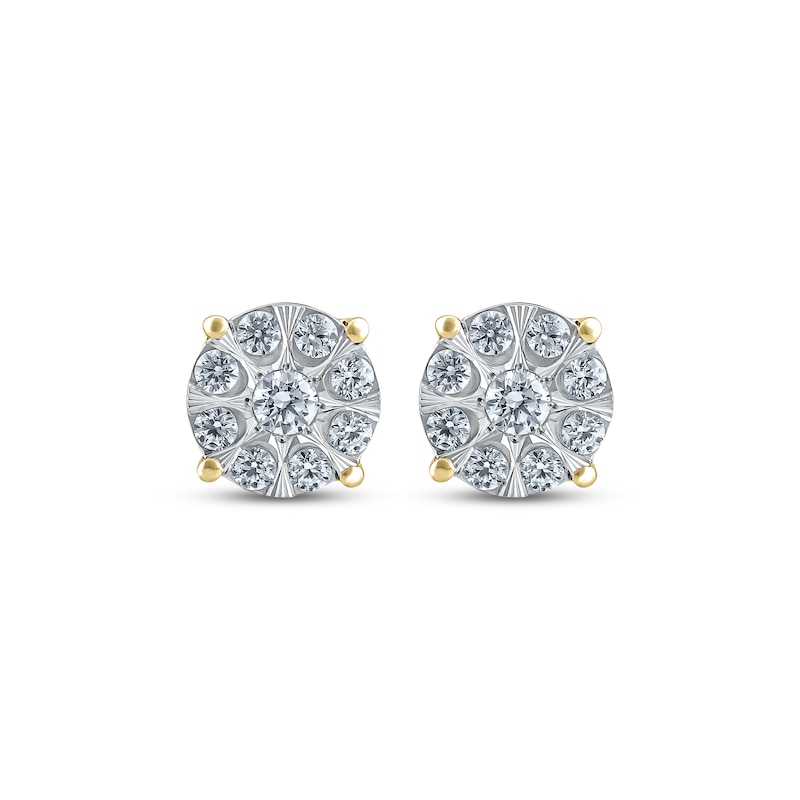 Main Image 2 of Multi-Diamond Circle Stud Earrings 1/2 ct tw 10K Yellow Gold