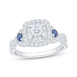 Now + Forever Round-Cut Diamond & Natural Blue Sapphire Engagement Ring 1 ct tw 14K White Gold