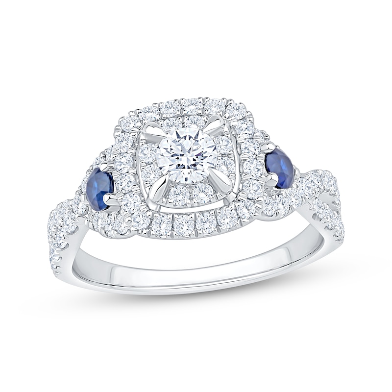 Main Image 1 of Now + Forever Round-Cut Diamond & Natural Blue Sapphire Engagement Ring 1 ct tw 14K White Gold