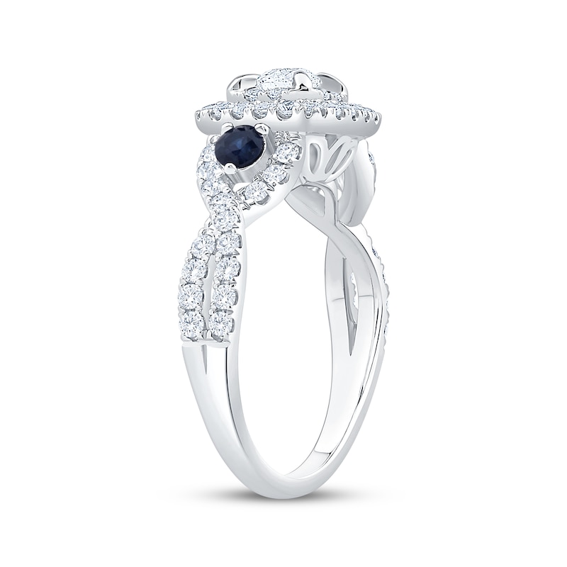 Main Image 2 of Now + Forever Round-Cut Diamond & Natural Blue Sapphire Engagement Ring 1 ct tw 14K White Gold