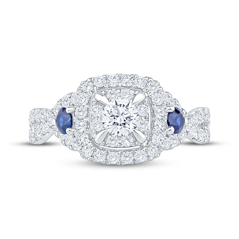 Main Image 3 of Now + Forever Round-Cut Diamond & Natural Blue Sapphire Engagement Ring 1 ct tw 14K White Gold