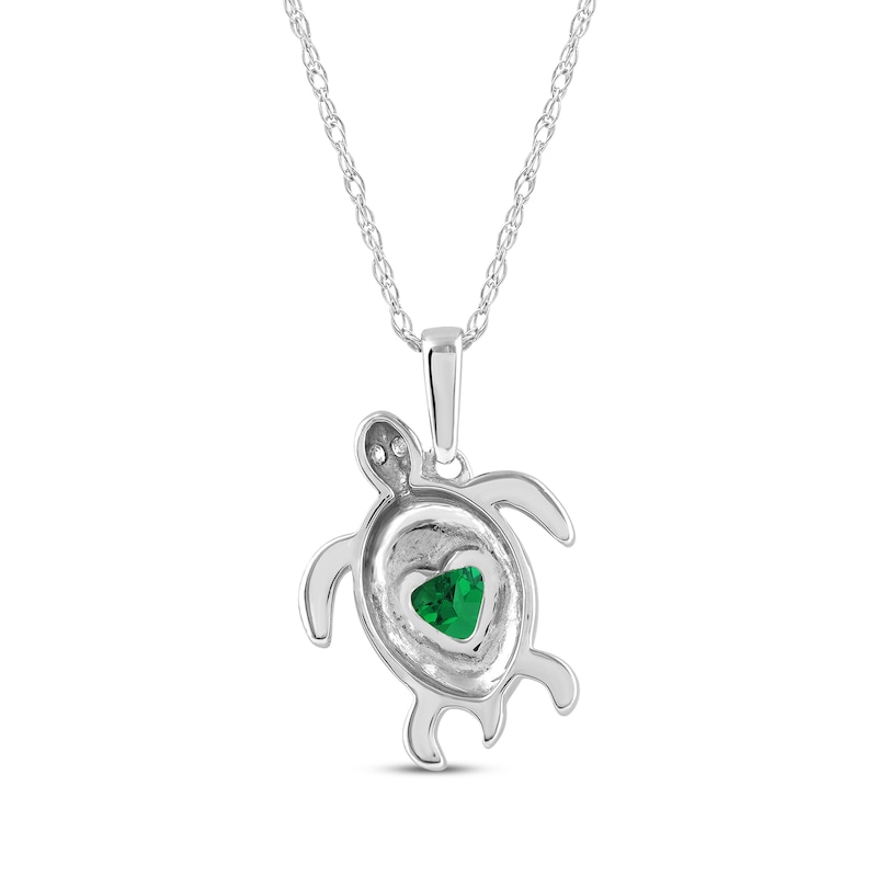 Main Image 3 of Heart-Shaped Lab-Created Emerald & White Lab-Created Sapphire Turtle Necklace Sterling Silver 18&quot;