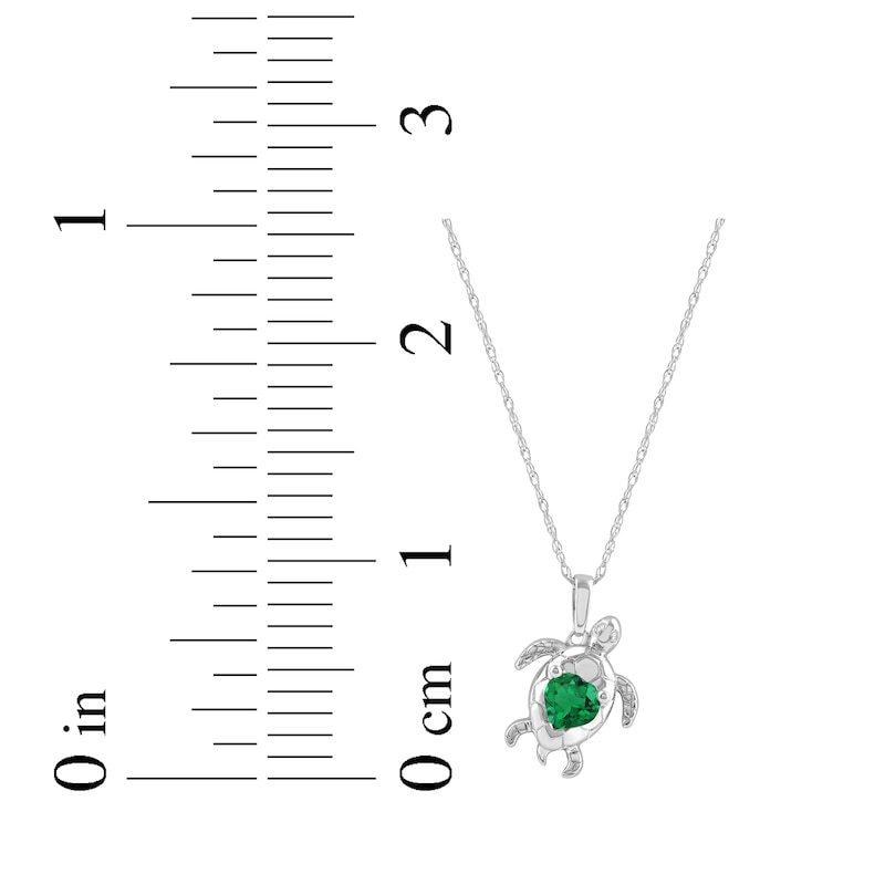 Main Image 5 of Heart-Shaped Lab-Created Emerald & White Lab-Created Sapphire Turtle Necklace Sterling Silver 18&quot;