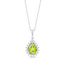 Pear-Shaped Peridot & White Lab-Created Sapphire Necklace Sterling Silver 18&quot;