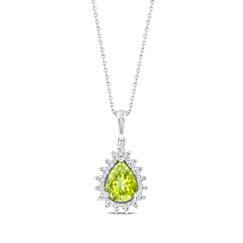 Main Image 1 of Pear-Shaped Peridot & White Lab-Created Sapphire Necklace Sterling Silver 18&quot;