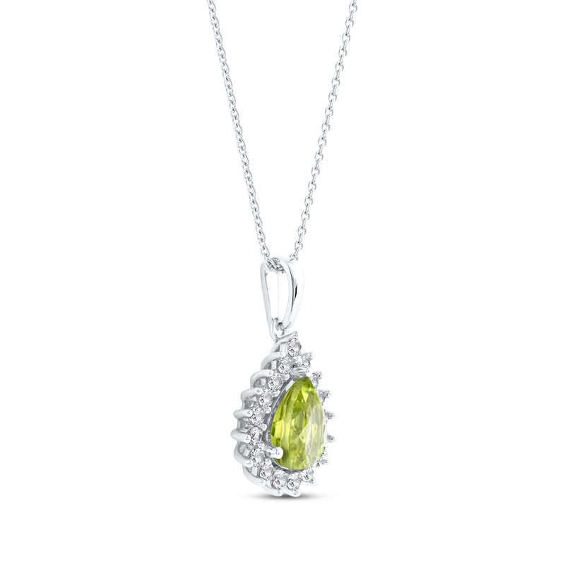 Main Image 2 of Pear-Shaped Peridot & White Lab-Created Sapphire Necklace Sterling Silver 18&quot;