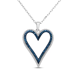 Blue & White Diamond Open Heart Necklace 1/4 ct tw Sterling Silver 18&quot;