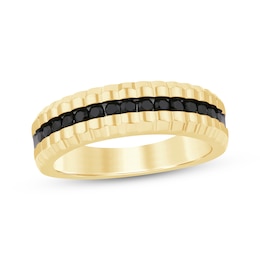 Now + Forever Men's Black Diamond Ribbed Wedding Band 1/2 ct tw 10K Yellow Gold