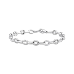 Diamond Oval & Rope Link Bracelet 1/4 ct tw Sterling Silver 7&quot;