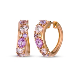 Le Vian Pretty in Pink Amethyst, Morganite & Pink Sapphire Hoop Earrings 1/15 ct tw Diamonds 14K Strawberry Gold