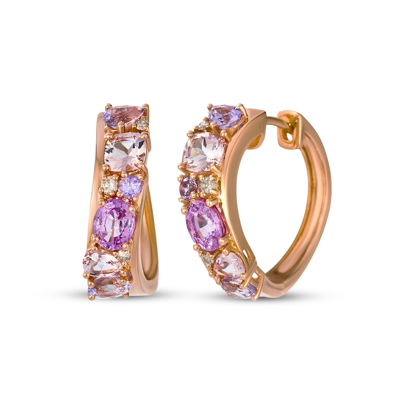 Main Image 1 of Le Vian Pretty in Pink Amethyst, Morganite & Pink Sapphire Hoop Earrings 1/15 ct tw Diamonds 14K Strawberry Gold