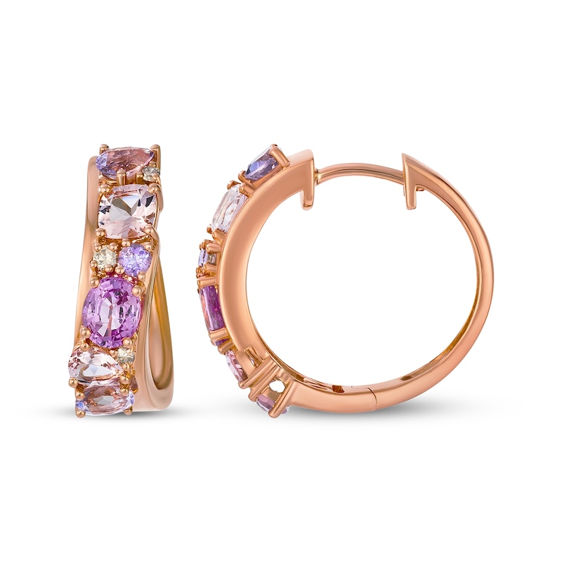 Main Image 3 of Le Vian Pretty in Pink Amethyst, Morganite & Pink Sapphire Hoop Earrings 1/15 ct tw Diamonds 14K Strawberry Gold