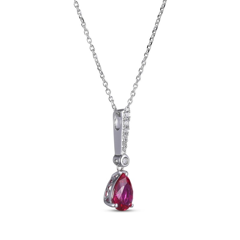 Main Image 2 of Pear-Shaped Lab-Created Ruby & Round-Cut White Lab-Created Sapphire Drop Necklace Sterling Silver 18”