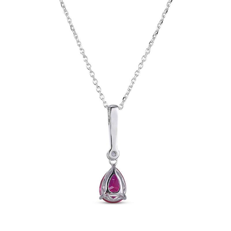 Main Image 3 of Pear-Shaped Lab-Created Ruby & Round-Cut White Lab-Created Sapphire Drop Necklace Sterling Silver 18”