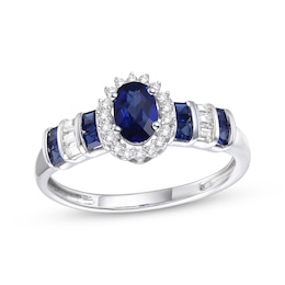 Oval-Cut Blue Sapphire & Diamond Ring 1/10 ct tw 10K White Gold