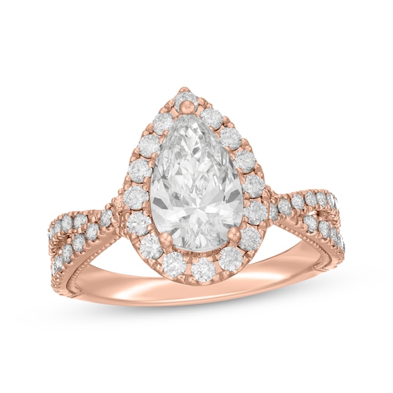 Neil Lane Artistry Pear-Shaped Lab-Created Diamond Halo Engagement Ring 2-1/3 ct tw 14K Rose Gold