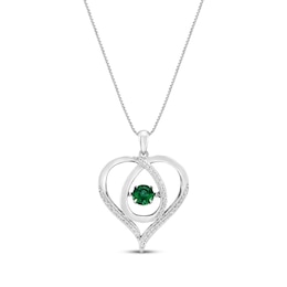 Unstoppable Love Lab-Created Emerald & White Lab-Created Sapphire Heart Loop Necklace Sterling Silver 18&quot;