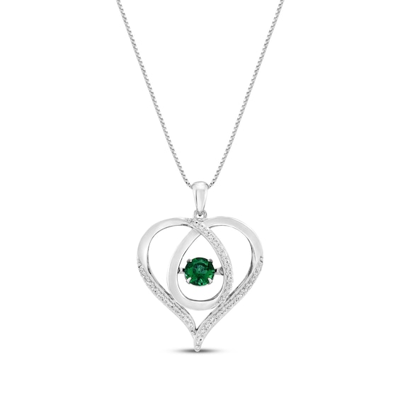 Unstoppable Love Lab-Created Emerald & White Lab-Created Sapphire Heart Loop Necklace Sterling Silver 18"
